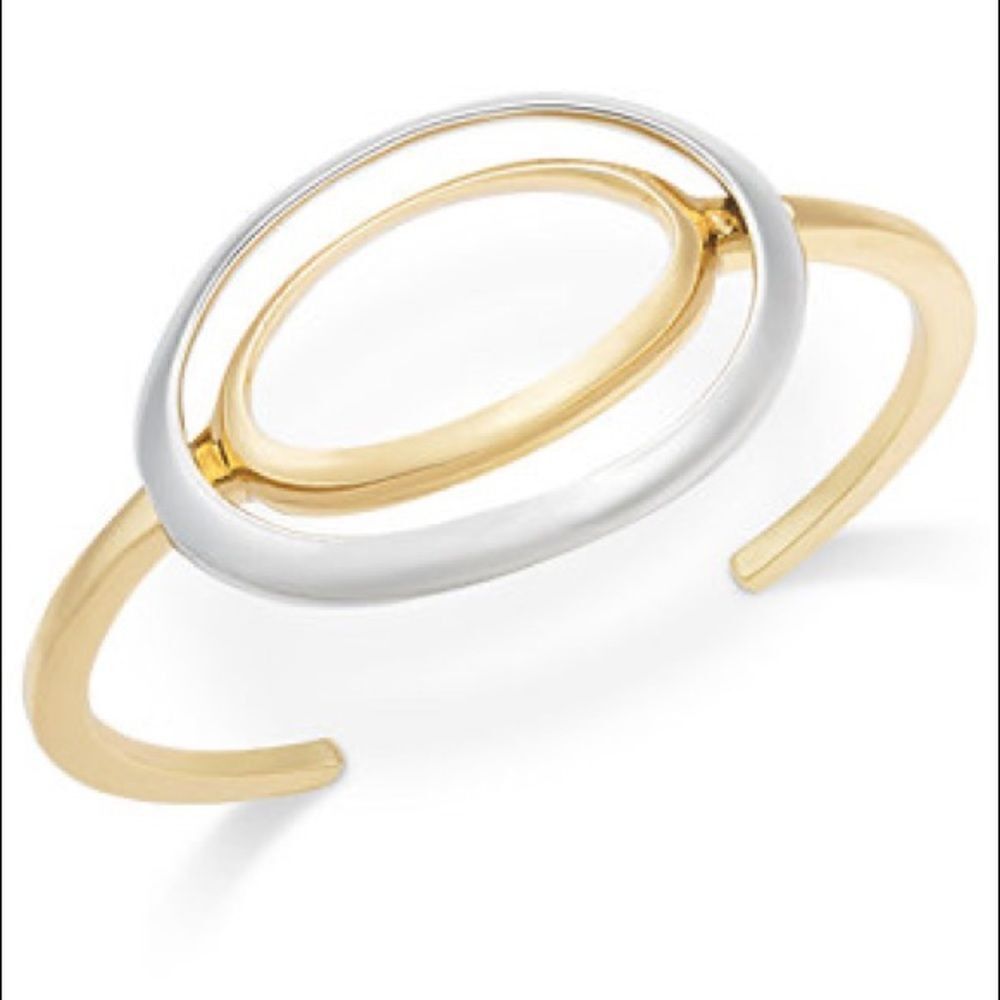 Alfani Two-Tone Duo Oval Cuff Bracelet Silver Tone Gold Tone NWT